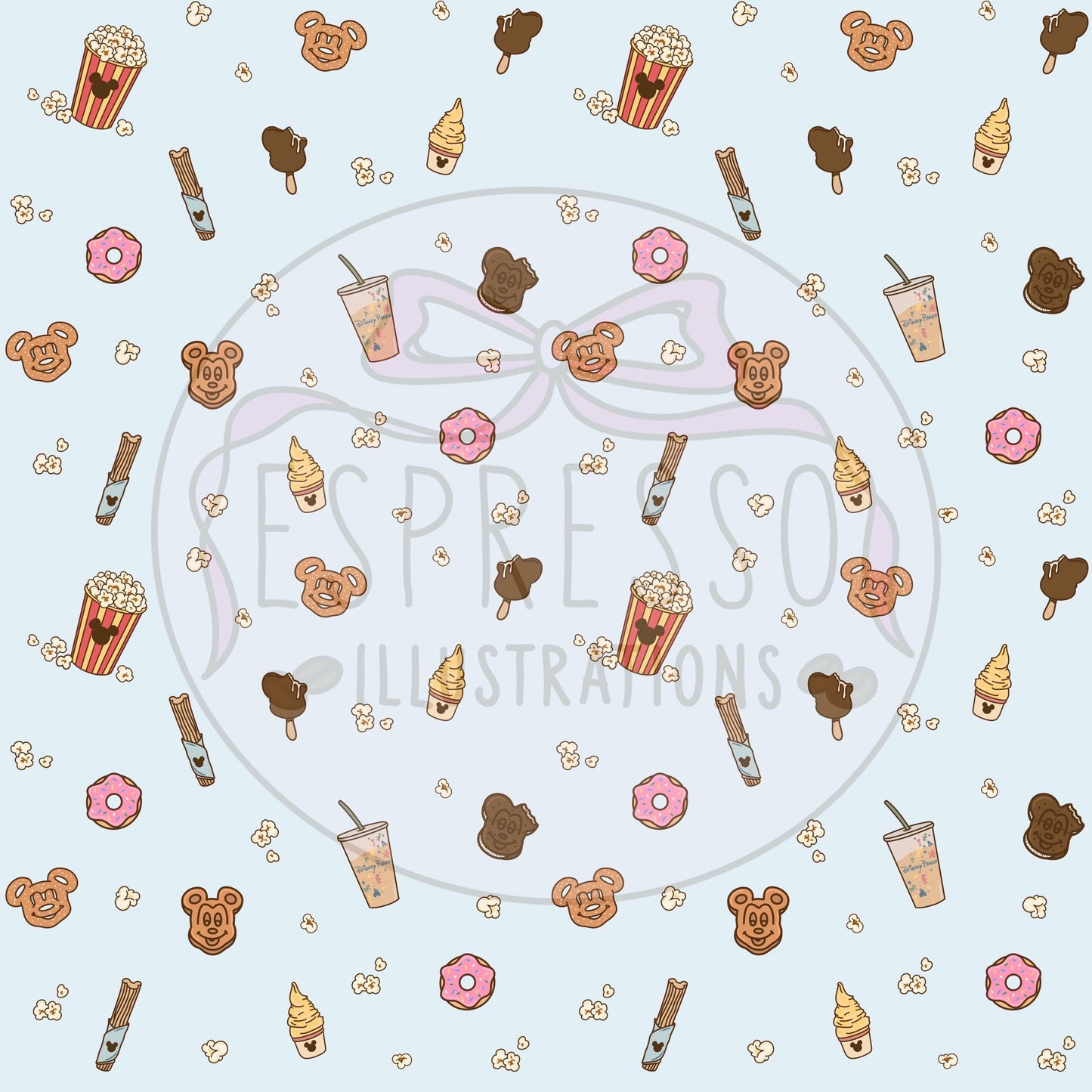 Dis ney Snacks Seamless Pattern, Dis ney Parks, Hub Grass, Here For The Snacks, Dis ney Snacks Seamless Pattern.