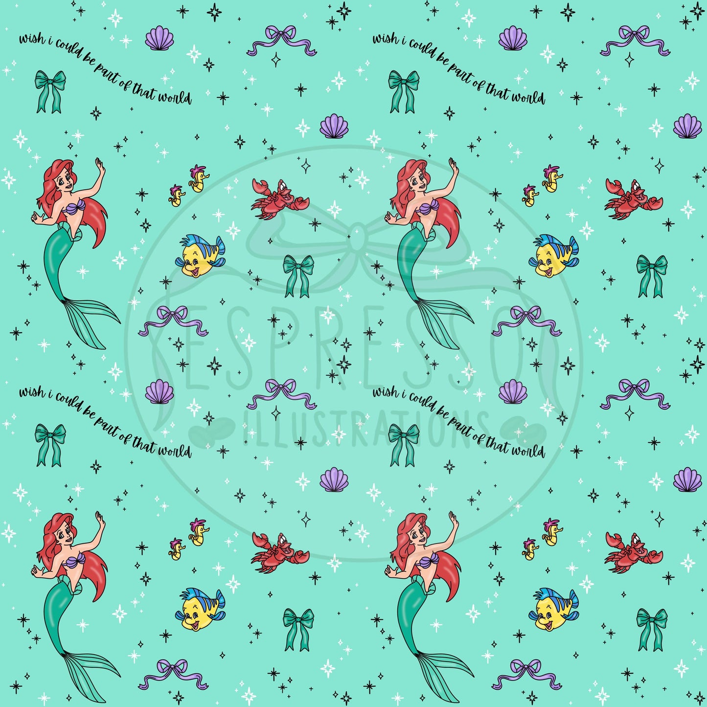 Dis ney Ariel Seamless Pattern, Dis ney Princess, The Little Mermaid, , Arie Little Mermaid Seamless Pattern.