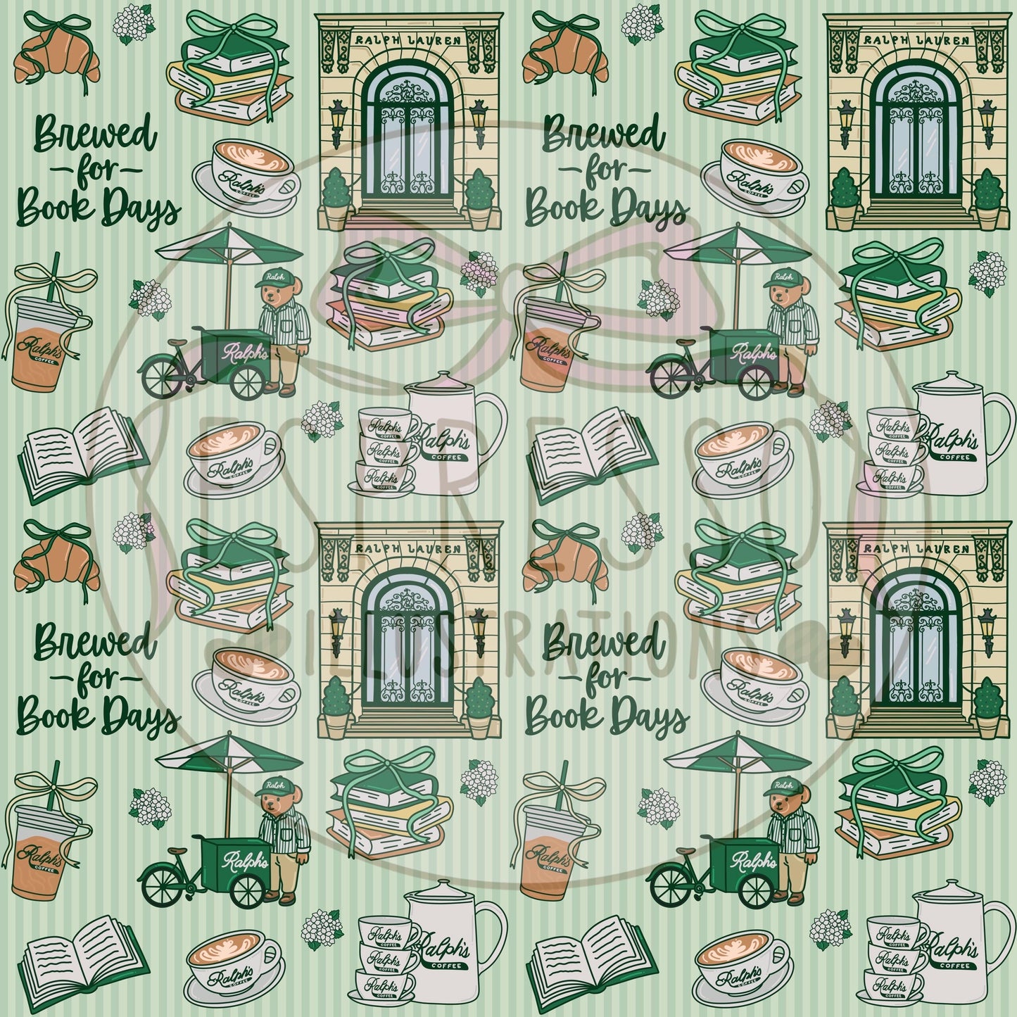 Ralph’s Coffee Seamless Pattern, Ralph’s Coffee NYC, Bookish Ralph’s Coffee, Ralph Lauren Polo, NYC Coffee Bookish Seamless Pattern.