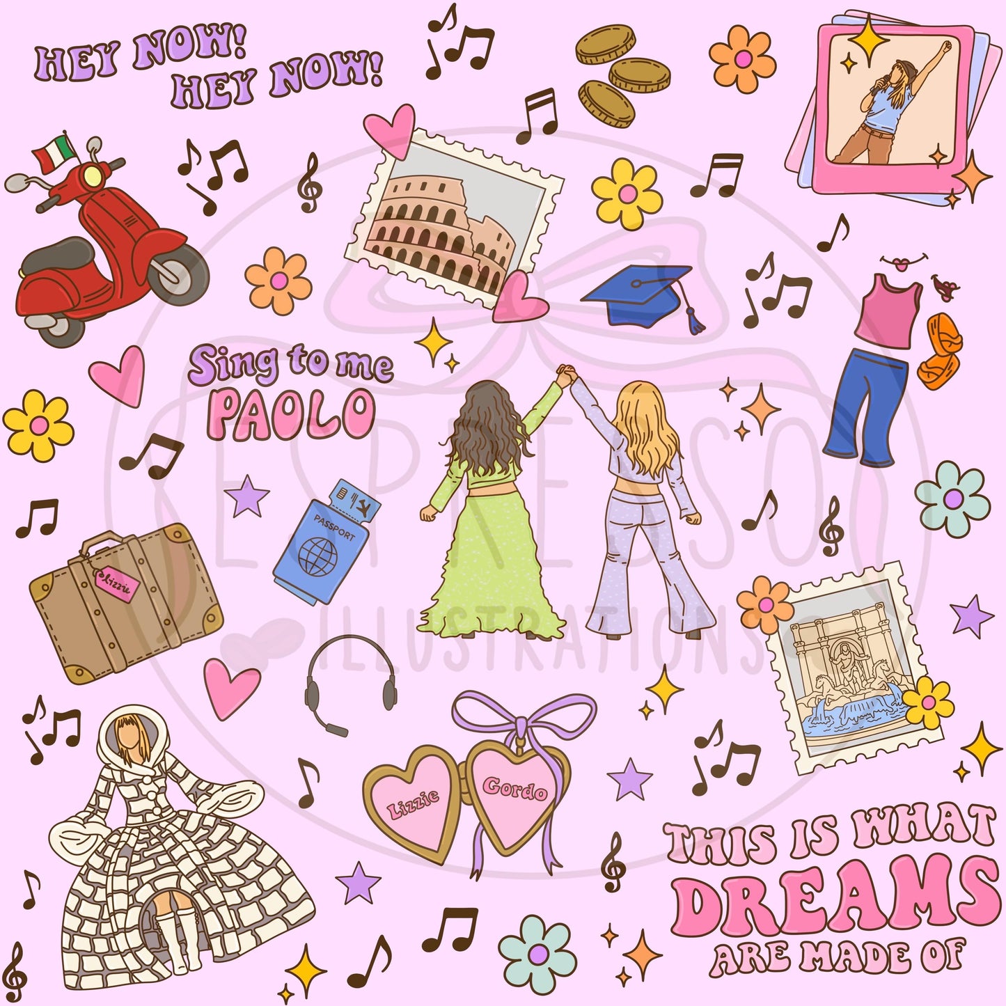 Lizzie Mcguire Seamless Pattern, This Is What Dreams Are Made Of, Y2K, Disney Lizzie Mcguire Movie, Sing To Me Paolo, Y2K Seamless Pattern.