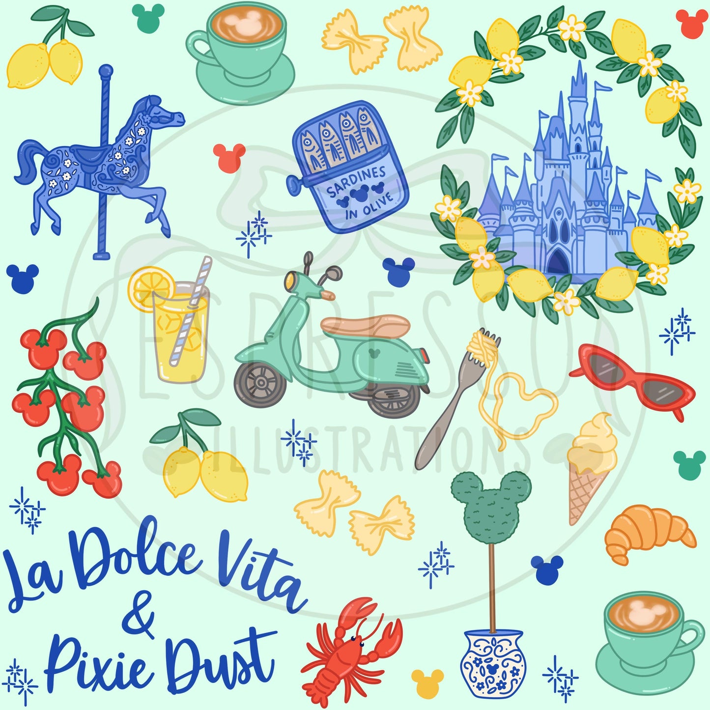 Disney La Dolce Vita Seamless, Disney Parks PNG, La Dolce Vita, Italian Summer Seamless, Disney La Dolce Vita Seamless Pattern, Amalfi Coast