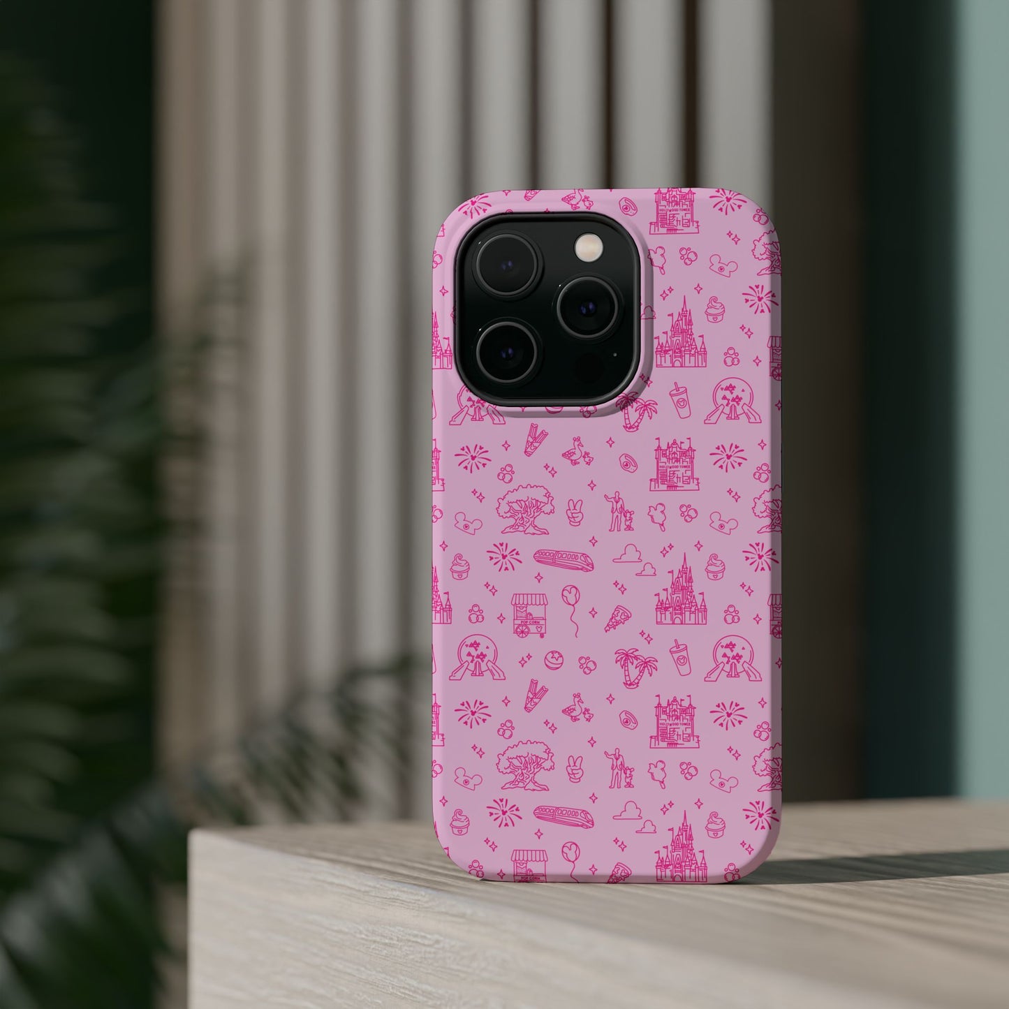 Pink Dis ney Park Doodles Pattern Phone Case | Neon Dis ney Doodles Magnetic Impact Resistant Phone Case