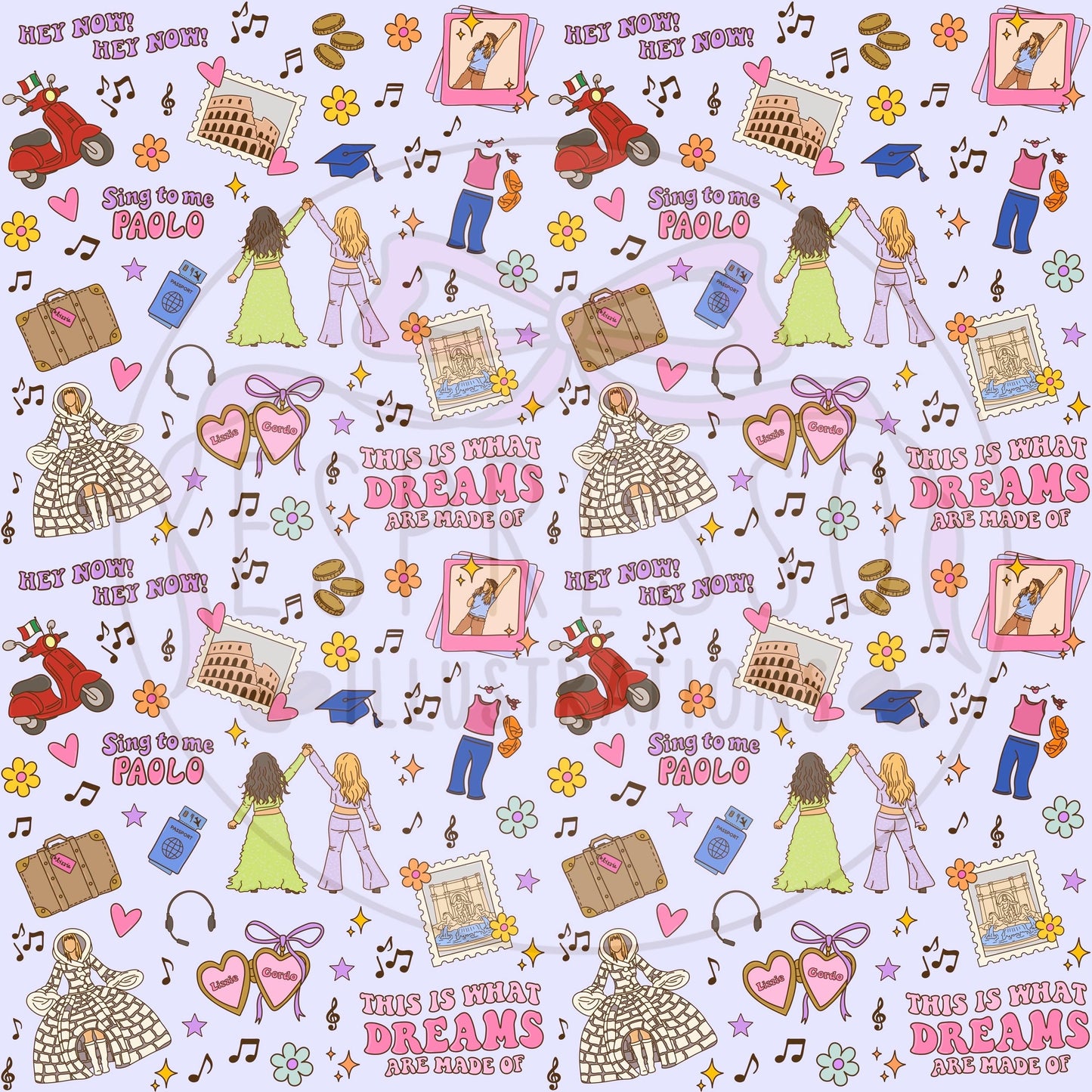 Lizzie Mcguire Seamless Pattern, This Is What Dreams Are Made Of, Y2K, Disney Lizzie Mcguire Movie, Sing To Me Paolo, Y2K Seamless Pattern.