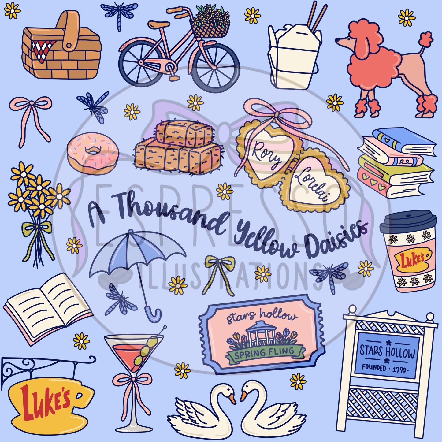 GG Girls Spring Seamless, Stars Hollow Spring Fling, Bookish Spring Day, Spring Seamless, Gilmore Girls Seamless Pattern