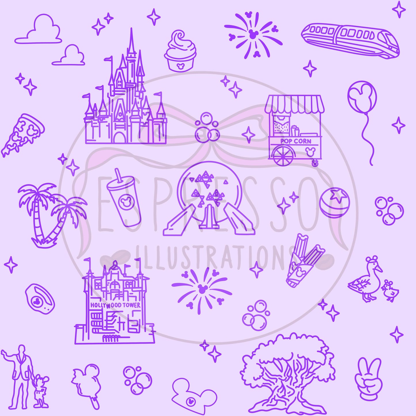 Neon Park Hopper Doodle Dis ney Seamless Pattern, Dis ney Parks, Di sney Seamless Pattern (Comes with coordinating checker seamless)