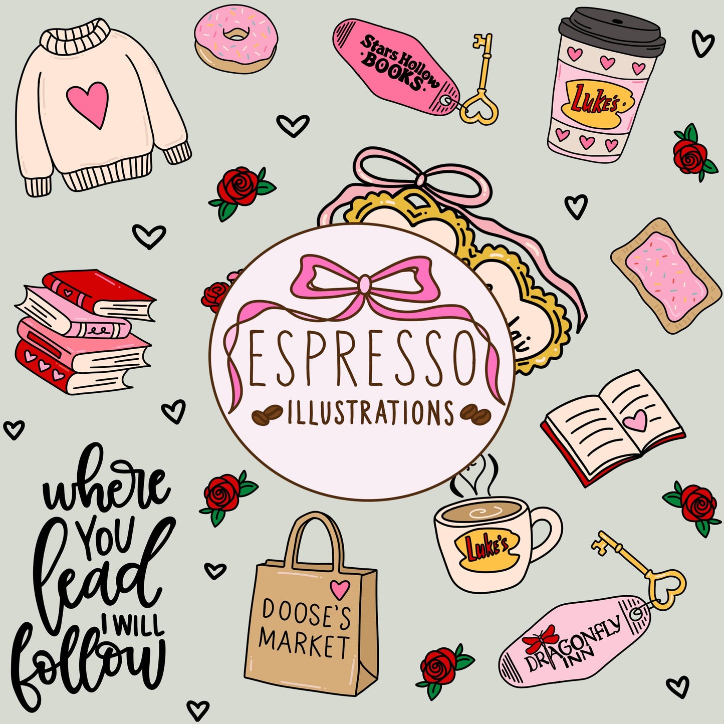 GG Girls Valentines Day Seamless, Stars Hollow Valentines Day, Bookish Valentines Day, Valentines Seamless