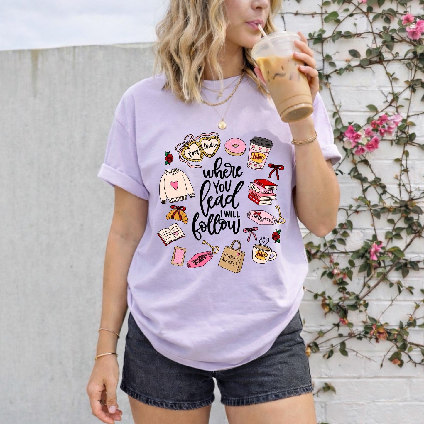 Where You Lead I Will Follow T-shirt | Cozy Book Coffee Illustration