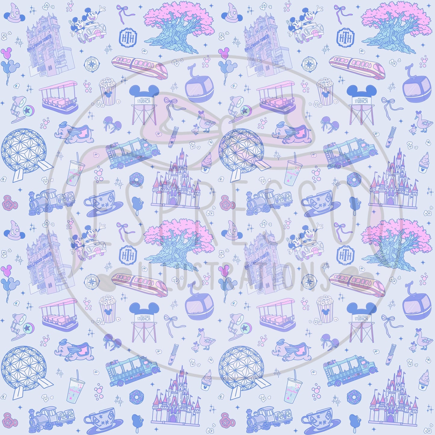 Pastel Blue Park Hopper Dis ney Seamless Pattern, Disney Parks, Magical worlds Park Hopper, Di sney Seamless Pattern