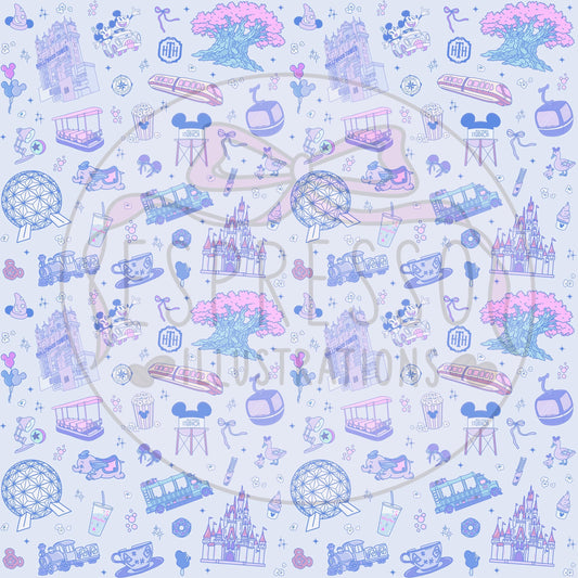 Pastel Blue Park Hopper Dis ney Seamless Pattern, Disney Parks, Magical worlds Park Hopper, Di sney Seamless Pattern