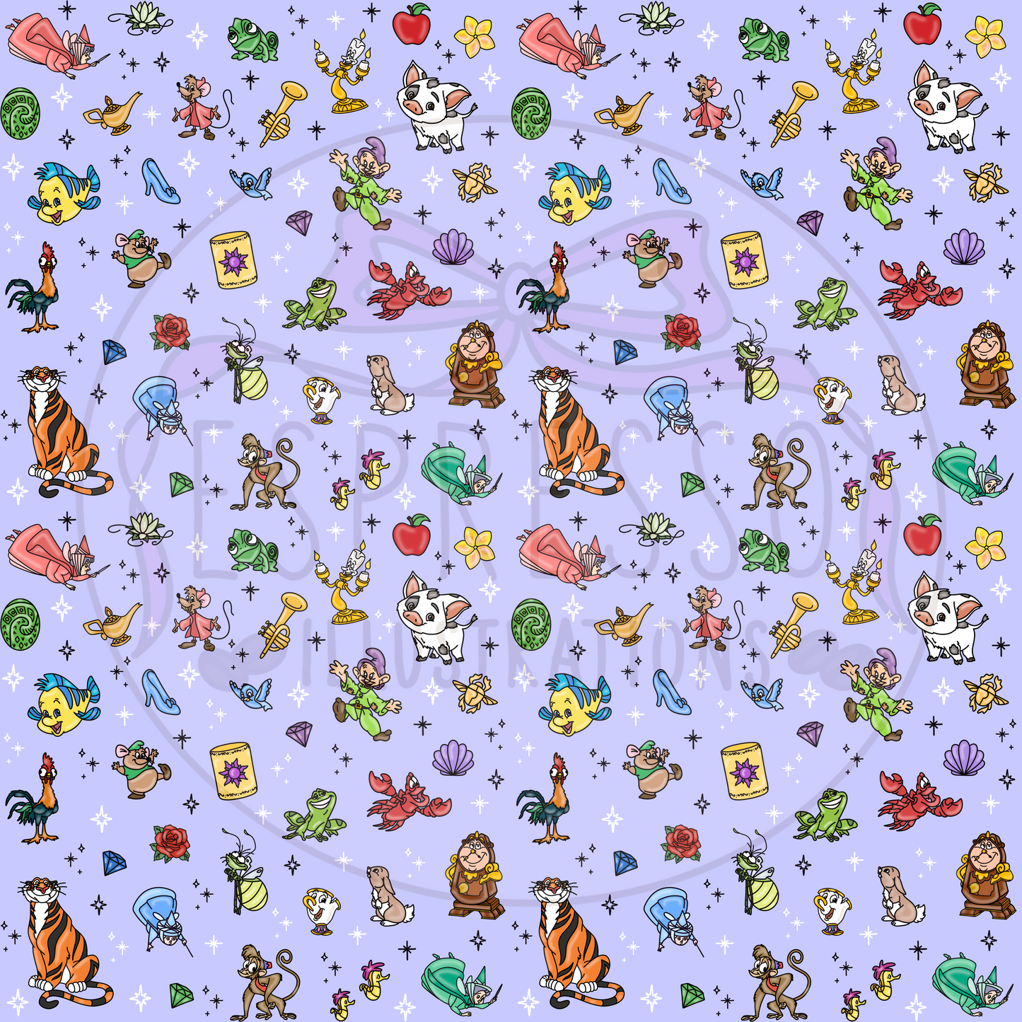 Disney Sidekicks Mashup Seamless Pattern *BLACK OUTLINE*