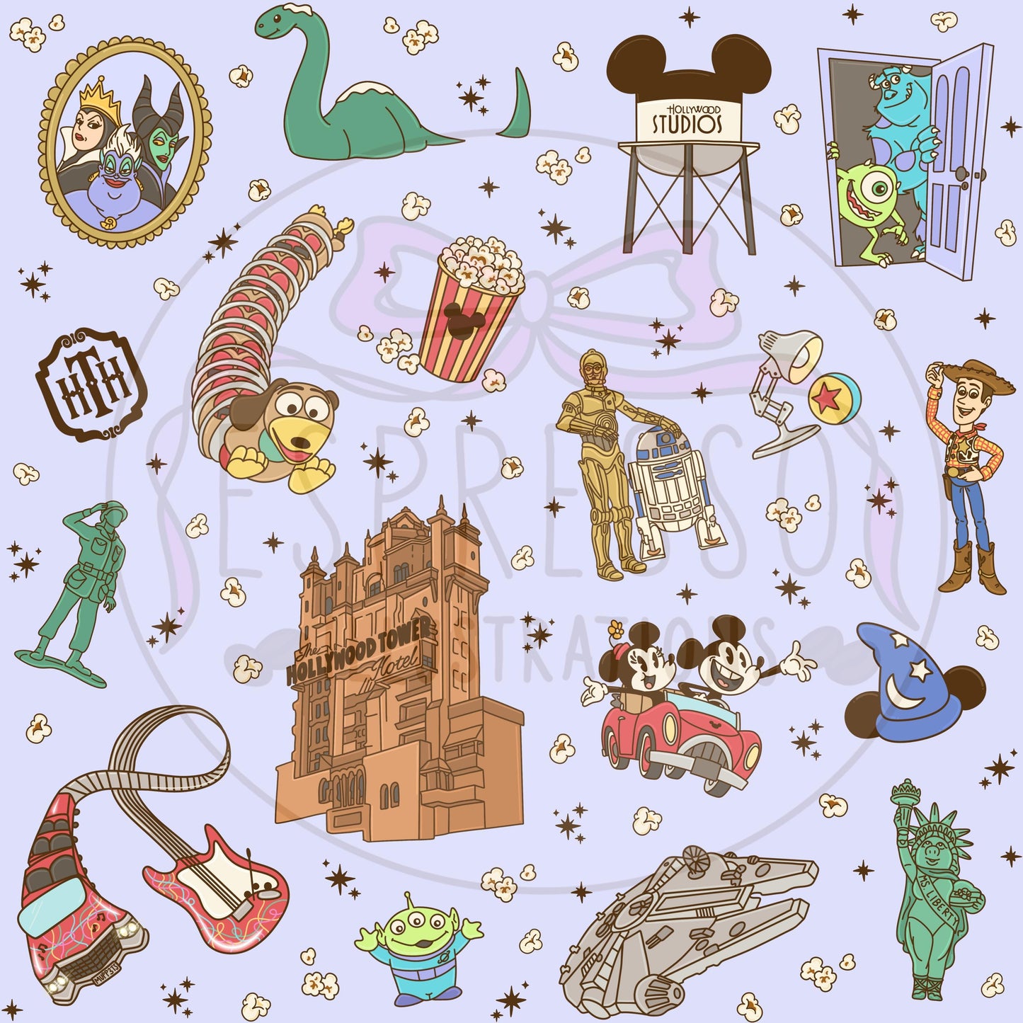 Hollywood Studios Seamless Pattern, Disney Parks, Muppet Mayhem Seamless, Toy Story Seamless, Disney Snacks Seamless Pattern, Park Hopper