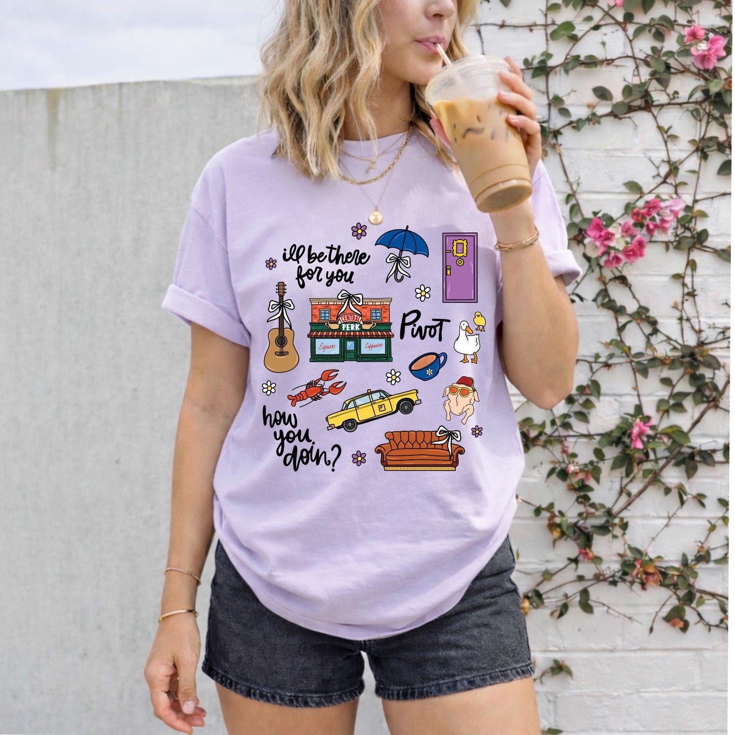 Friends TV Icons T-shirt | Central Perk, Couch, Pivot, How You Doin'