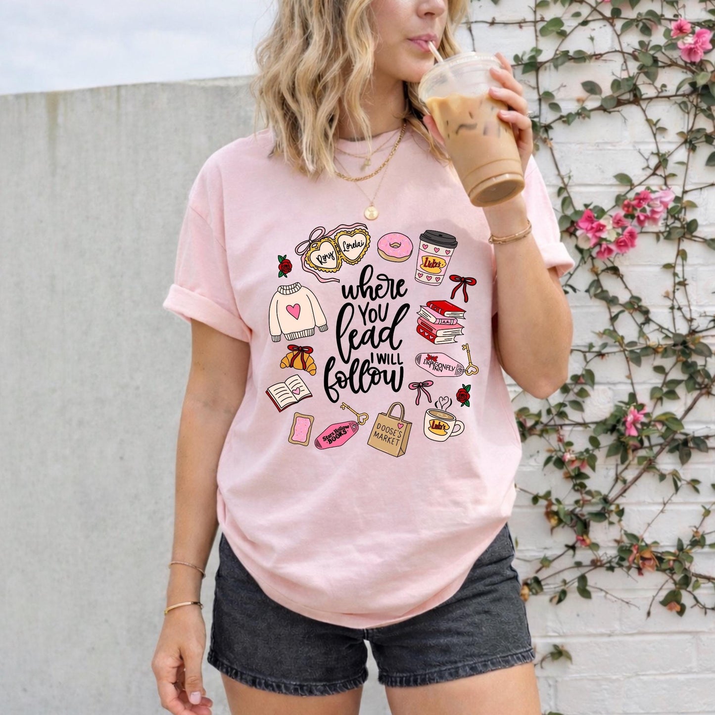 Where You Lead I Will Follow T-shirt | Cozy Book Coffee Illustration