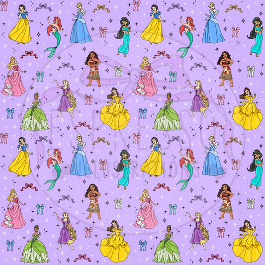 Disney Princess Mashup Seamless Pattern *BLACK OUTLINE*