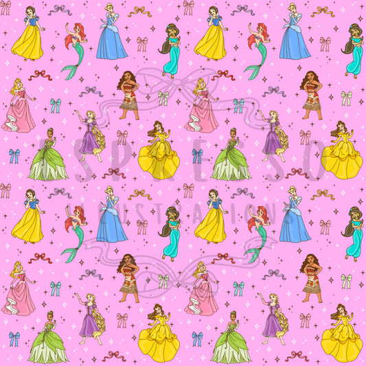 Disney Princess Mashup Seamless Pattern *BROWN OUTLINE*