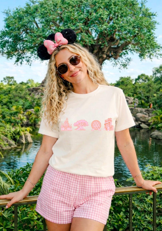 Pink Dis ney Park Hopper T-Shirt | Four Orlando Magical Parks T-shirt