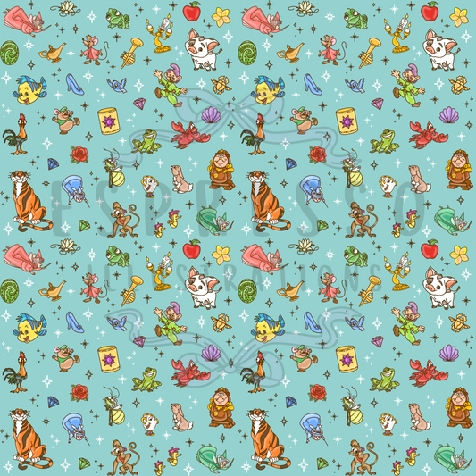 Disney Sidekicks Mashup Seamless Pattern *BROWN OUTLINE*