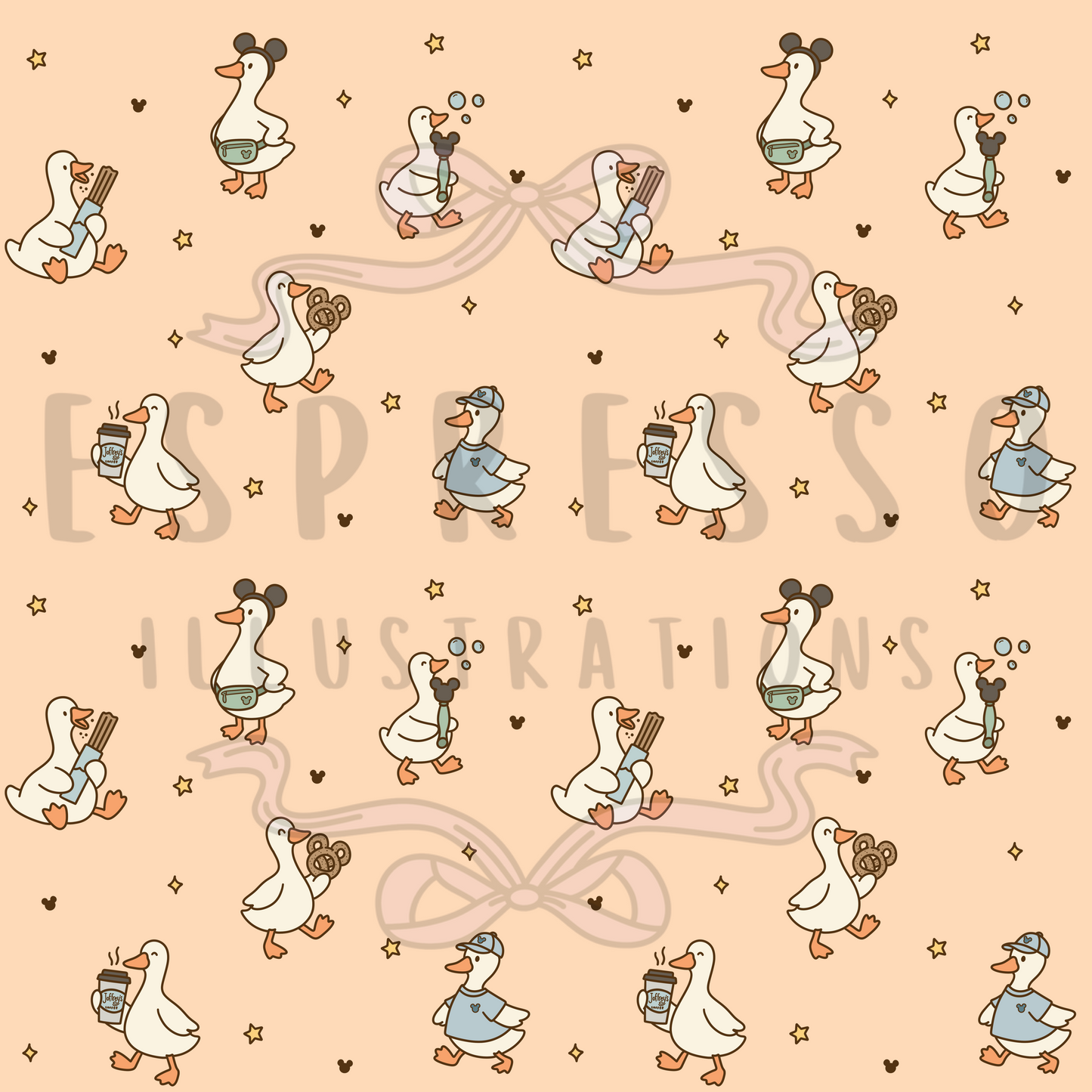 Disney Silly Goose Seamless Pattern, Disney Parks, Hub Grass, Disney Snacks Seamless Pattern