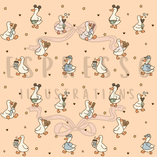 Disney Silly Goose Seamless Pattern, Disney Parks, Hub Grass, Disney Snacks Seamless Pattern