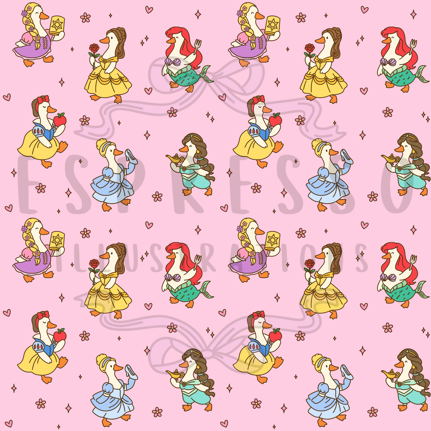 Disney Princess Silly Goose Seamless Pattern, Disney Princess Seamless Pattern