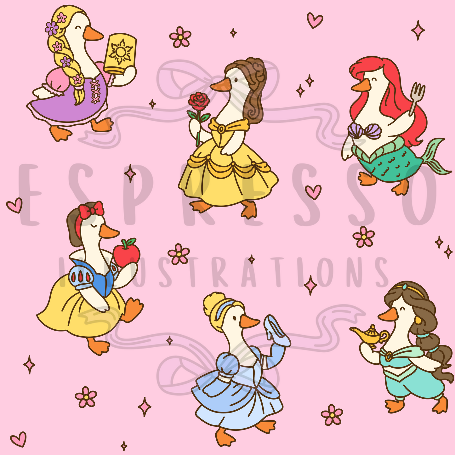 Disney Princess Silly Goose Seamless Pattern, Disney Princess Seamless Pattern