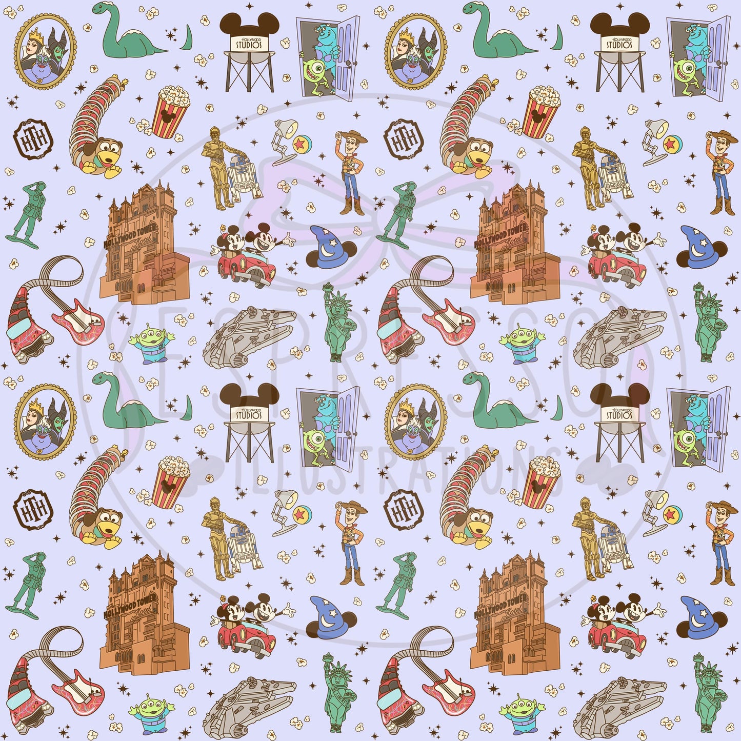 Hollywood Studios Seamless Pattern, Disney Parks, Muppet Mayhem Seamless, Toy Story Seamless, Disney Snacks Seamless Pattern, Park Hopper