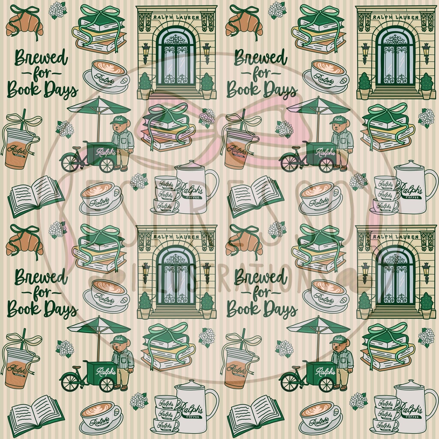 Ralph’s Coffee Seamless Pattern, Ralph’s Coffee NYC, Bookish Ralph’s Coffee, Ralph Lauren Polo, NYC Coffee Bookish Seamless Pattern.