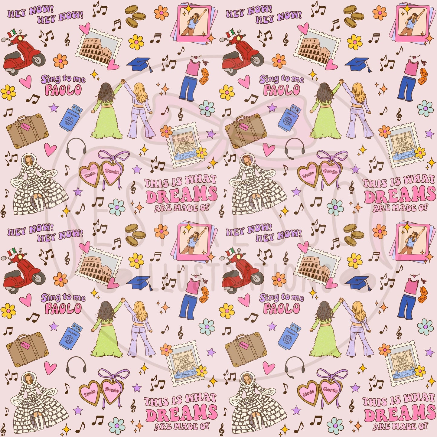 Lizzie Mcguire Seamless Pattern, This Is What Dreams Are Made Of, Y2K, Disney Lizzie Mcguire Movie, Sing To Me Paolo, Y2K Seamless Pattern.