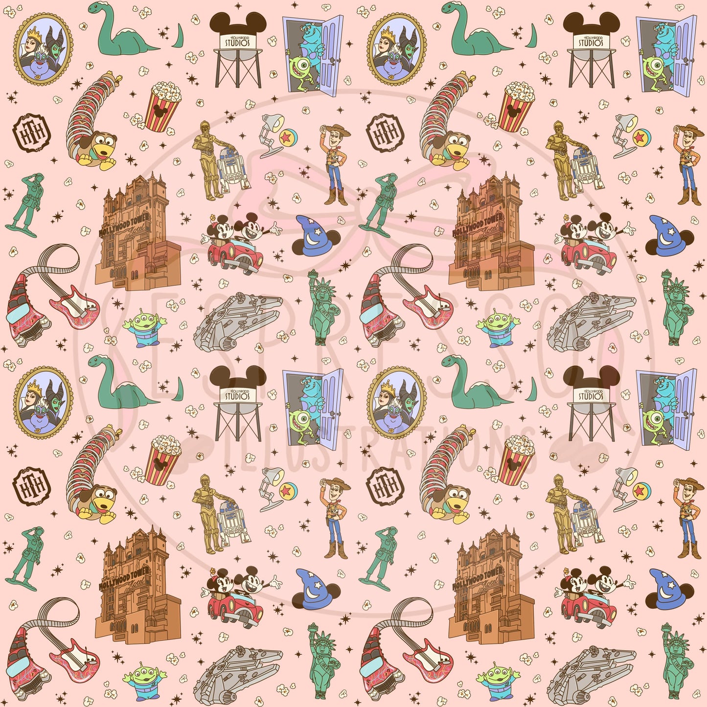 Hollywood Studios Seamless Pattern, Disney Parks, Muppet Mayhem Seamless, Toy Story Seamless, Disney Snacks Seamless Pattern, Park Hopper