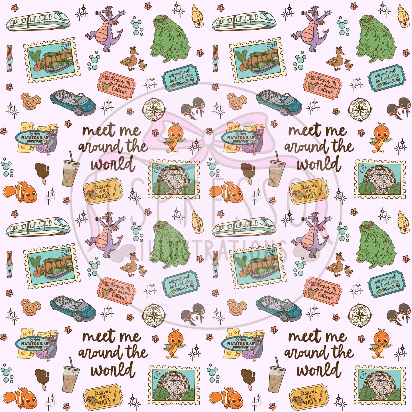 Epcot Seamless Pattern, Disney Parks, Flower and Garden Seamless, Figment Seamless, Disney Snacks Seamless Pattern, Living With The Land