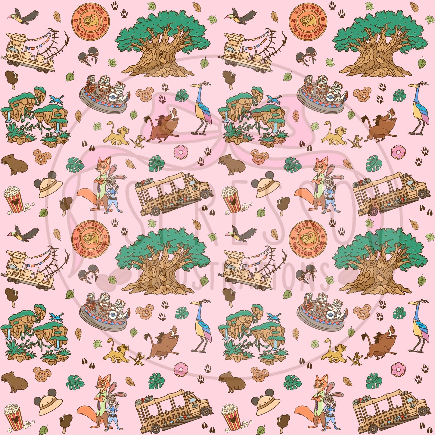 Animal Kingdom Seamless Pattern, Disney Parks, Kilimanjaro Safaris, Disney Snacks Seamless Pattern, Zootopia, Encanto, Pandora Avatar