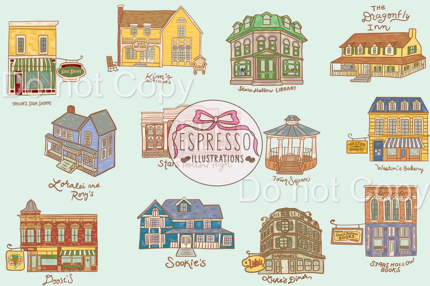 GG Girls Map Seamless, Stars Hollow Icons, Stars Hollow Map Seamless, GG Girls Seamless, Luke’s Diner