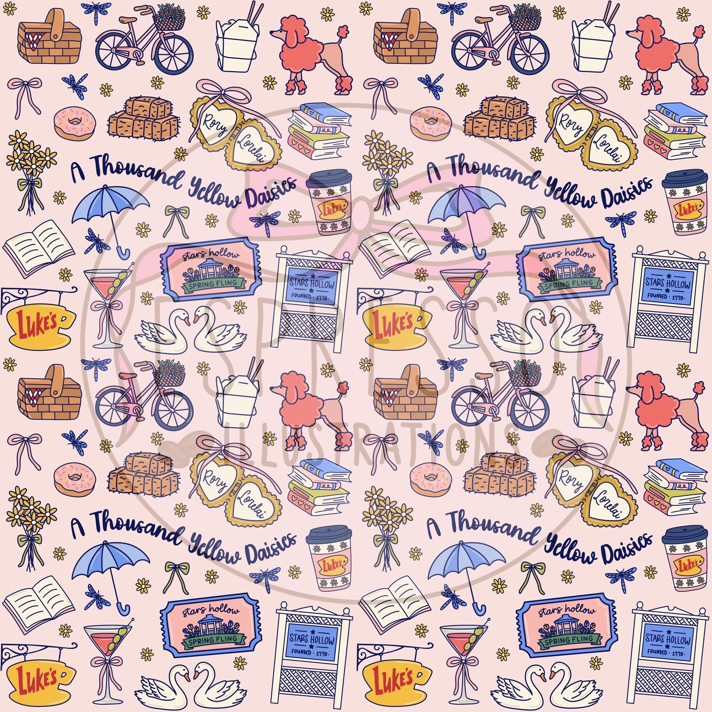 GG Girls Spring Seamless, Stars Hollow Spring Fling, Bookish Spring Day, Spring Seamless, GG Girls Seamless Pattern