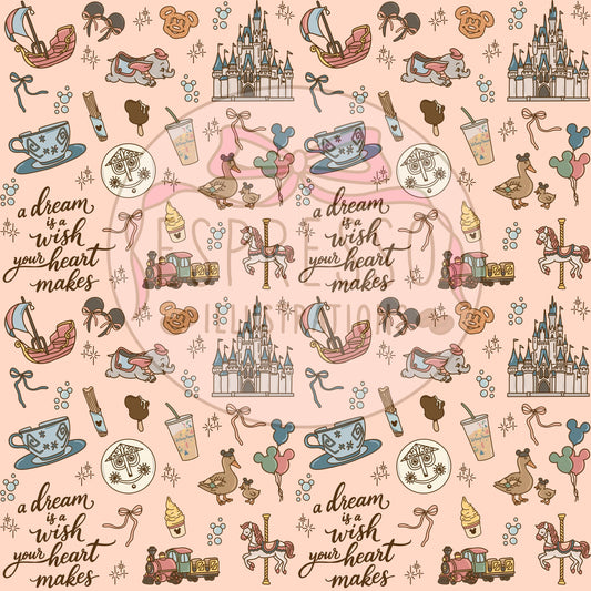 Magic Kingdom Seamless Pattern, Disney Parks, Hub Grass, Disney Snacks Seamless Pattern.