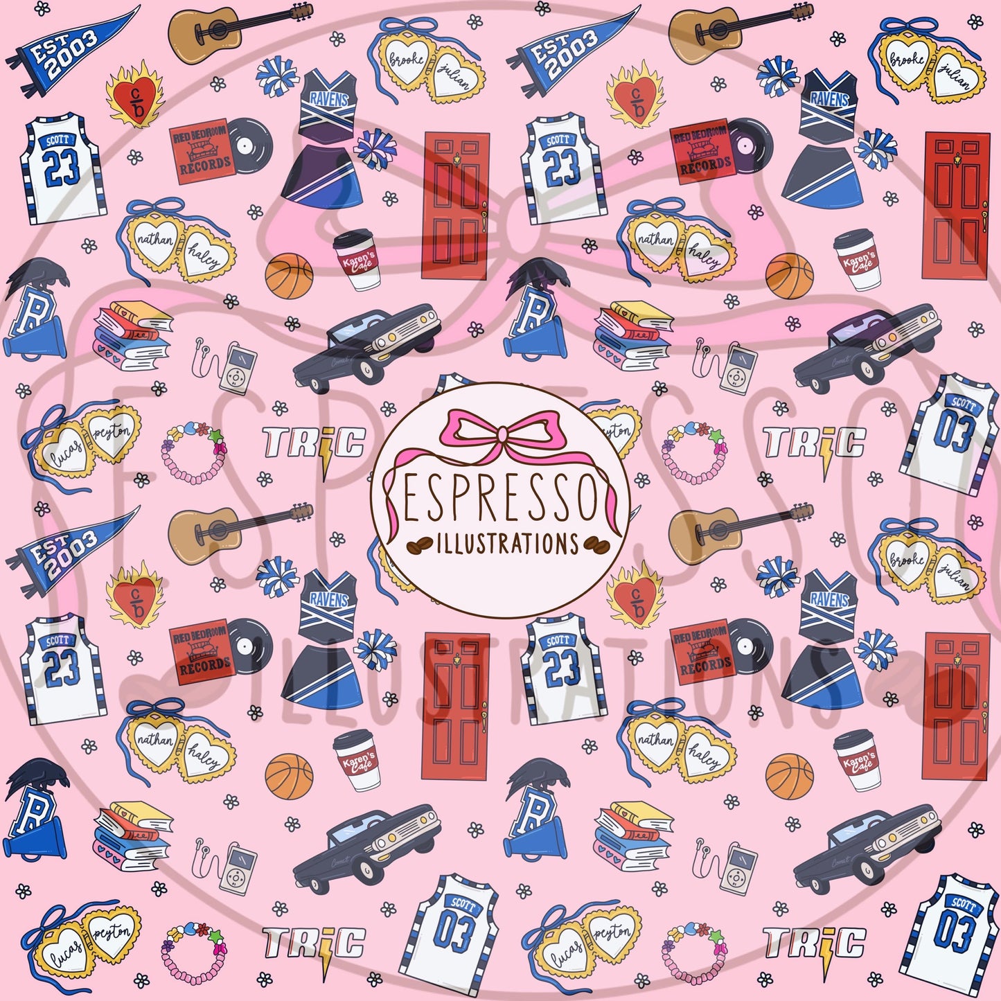 OTH Seamless Pattern, One Tree Hill, Ravens, TRIC, One Tree Hill Tv Show Seamless Pattern