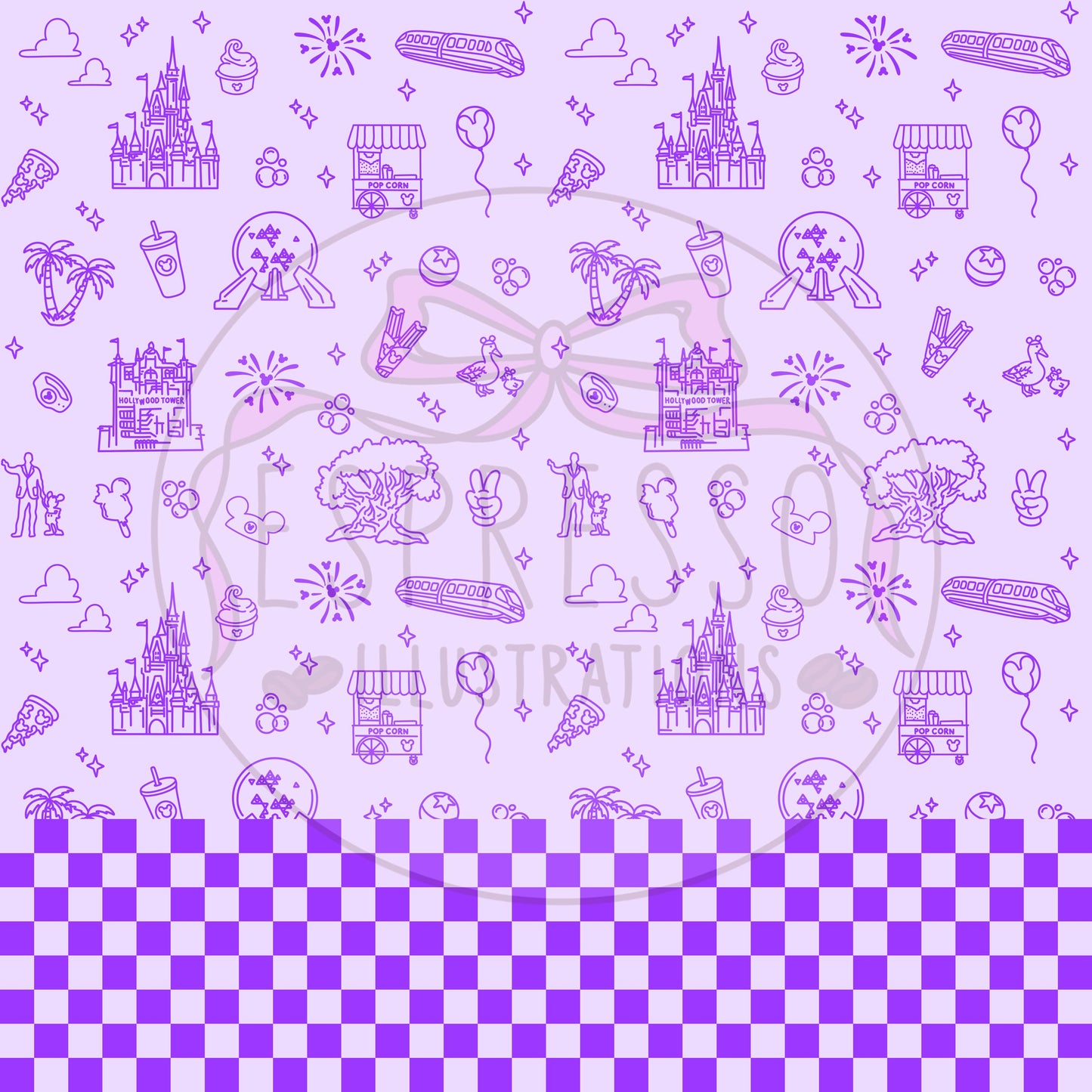 Neon Park Hopper Doodle Dis ney Seamless Pattern, Dis ney Parks, Di sney Seamless Pattern (Comes with coordinating checker seamless)