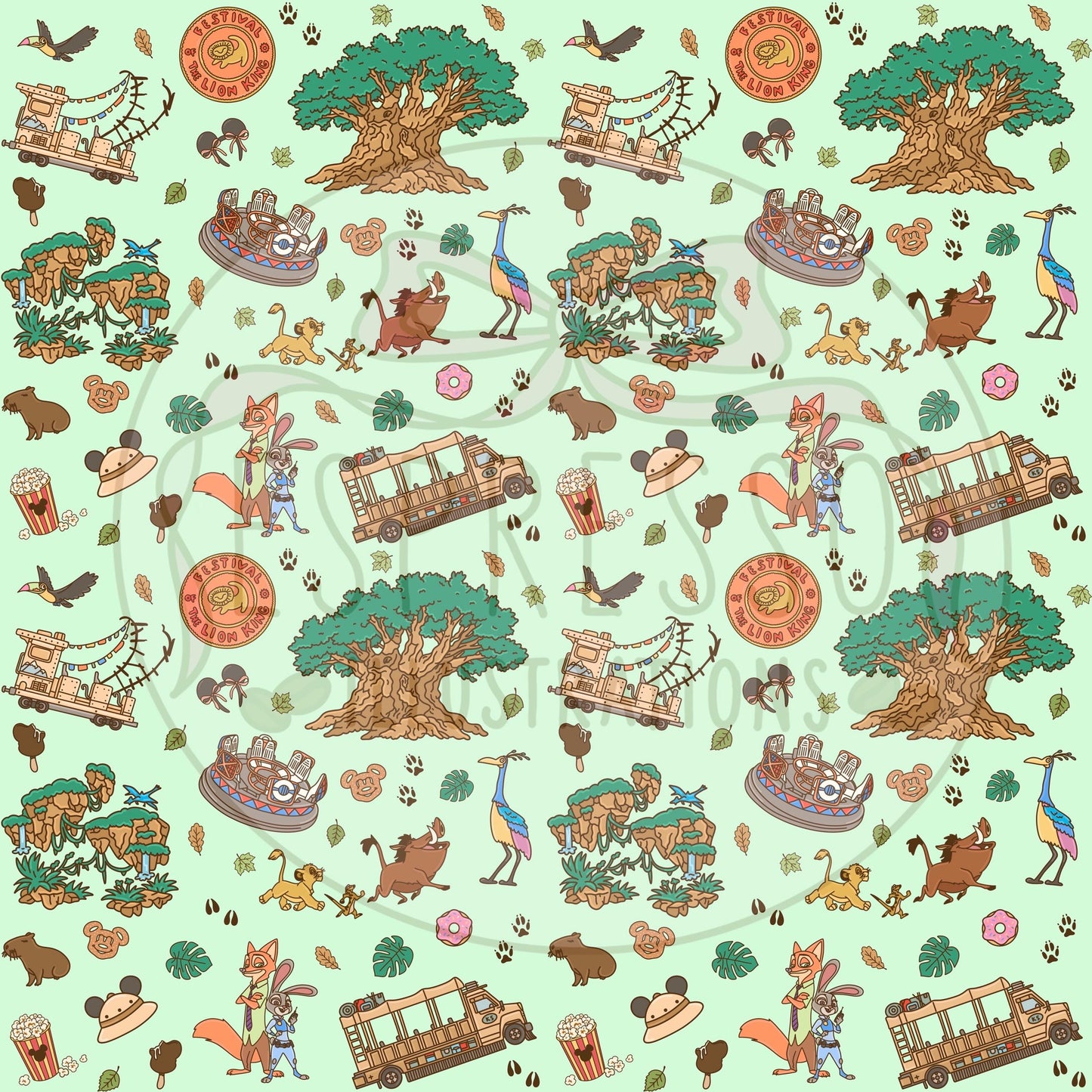 Animal Kingdom Seamless Pattern, Disney Parks, Kilimanjaro Safaris, Disney Snacks Seamless Pattern, Zootopia, Encanto, Pandora Avatar